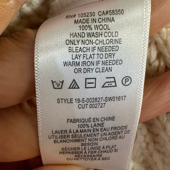 Equipment Femme 100% Wool Cable Knit Sweater Dolman Sleeve Cream Sweater Large - Picture 7 of 7